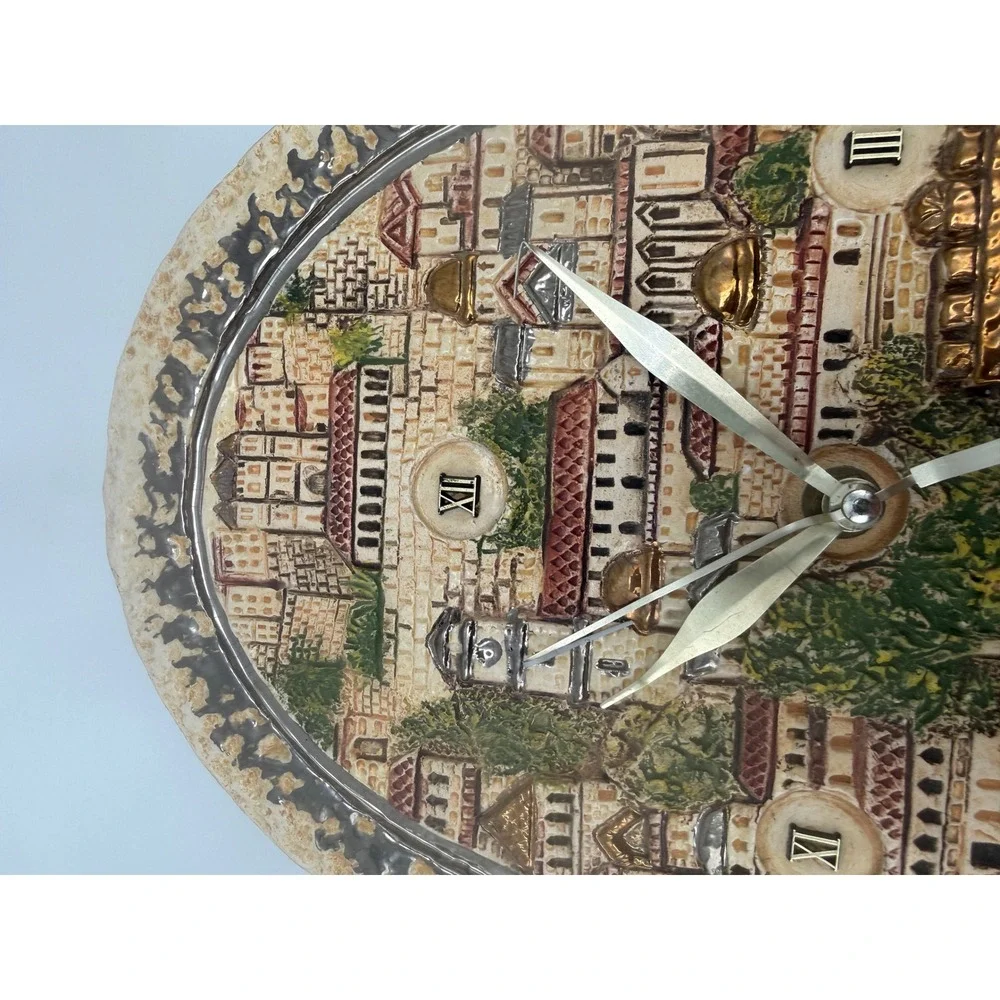 Jerusalem Old City 3D Relief Oval Wall Clock Quartz Movement Home Decor 11.5in